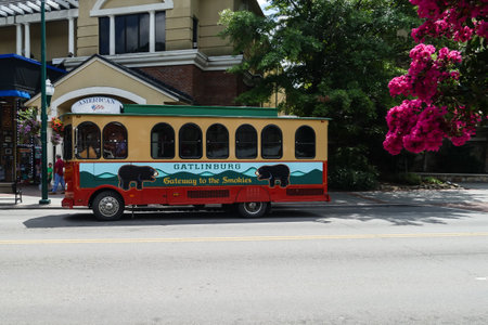 GATLINBURG-AUGUST 8: Transportation for tourists in Gatlinburg, Tennessee, USA on August 8, 2016.のeditorial素材