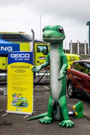 NORWALK, CT - SEPTEMBER 21: Gecko figure representing Geico  insurance at Norwalk boat show in September 21, 2014 in Norwalk, CT.のeditorial素材