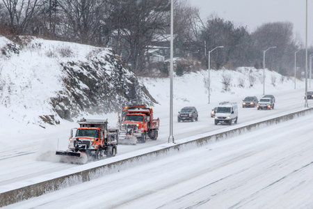 NORWALK,CT - JANUARY 27:  Plow car on I-95 after winter storm in Norwalk on January 27, 2015