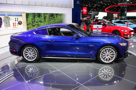 NEW YORK - MARCH 23: A Ford Mustang GT premium coupe  shown at the 2016 New York International Auto Show during Press day,  public show is running from March 25th through April 3, 2016 in New York, NY.のeditorial素材