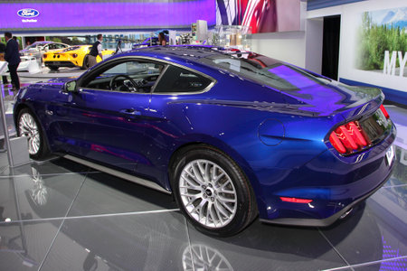 NEW YORK - MARCH 23: A Ford Mustang GT premium coupe  shown at the 2016 New York International Auto Show during Press day,  public show is running from March 25th through April 3, 2016 in New York, NY.のeditorial素材
