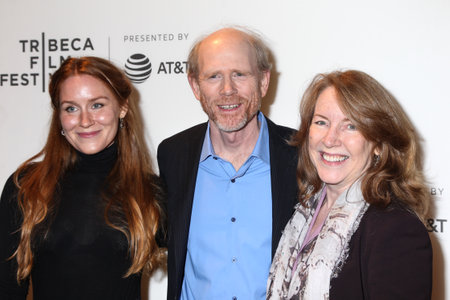 NEW YORK- APRIL 20: Filmmaker Ron Howard in center with guest`s  attends the `Genius` Premiere during Tribeca Film Festival 2017 at BMCC Tribeca PAC on April 20, 2017 in New York City.のeditorial素材