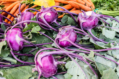 Kohlrabi and carrots from farmers marketの写真素材