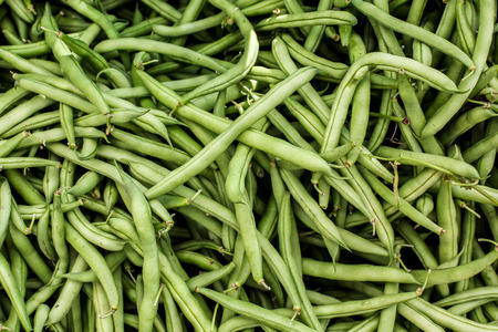 Fresh green beans background from farmers marketの写真素材