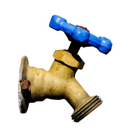 Brass water end of line valve isolated on white backgroundの写真素材