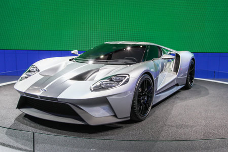 NEW YORK, NY, USA - APRIL 1, 2015: Ford exhibit Ford GT at the 2015 New York International Auto Show during Press day, public show is running from April 3-12, 2015 in New York, NY.のeditorial素材