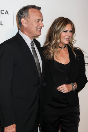 NEW YORK, NY - APRIL 26: Rita Wilson and Tom Hanks attend 'The Circle' premiere during the 2017 Tribeca Film Festival at BMCC Tribeca PAC on April 26, 2017 in New York City.のeditorial素材