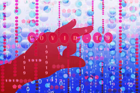 Hand with ok symbol text and digital dataの写真素材