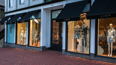 WESTPORT, CT, USA - JULY 4, 2021: J.Crew store entrance view from Main Street in down town area