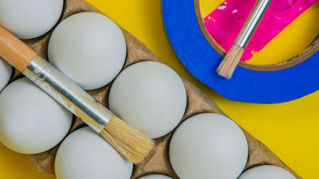 Eggs ready for easter painting set up close upの写真素材