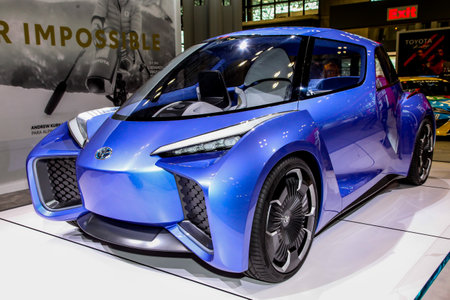 NEW YORK, NY, USA - APRIL 13, 2022:  Toyota Rhombus display at NYIAS  at Jacobs Javits Center on Press Day 1 First show after 2019のeditorial素材