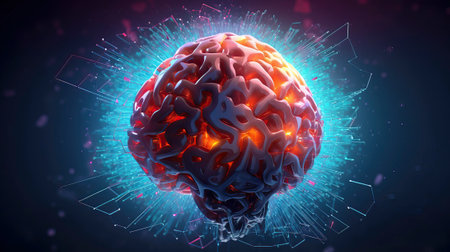 Brain combined with modern artificial intelligence technology concept, Generative AIの素材