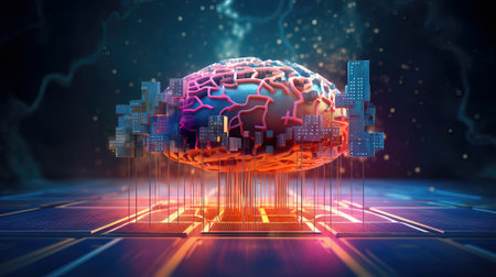 Brain combined with modern artificial intelligence technology concept, Generative AIの素材
