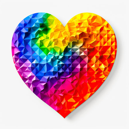 Illustration from heart with rainbow colors on white created with Generative AI technologyの素材