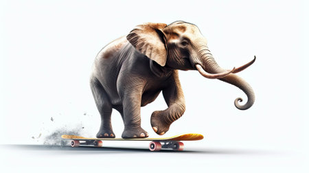 Illustration from elephant standing on skateboard with Generative AI technologyの素材