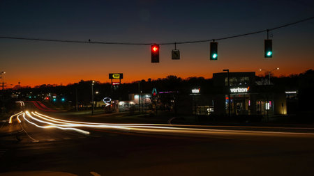NORWALK, CT, USA - NOVEMBER 23 2023: Traffic on Post Road at Thanksgiving day evening with beautiful sunsetのeditorial素材