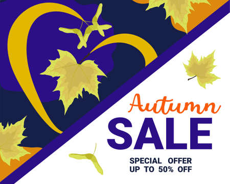 Autumn sale flat style banner design template. Fall background with maple leaves for flyer, poster, promotions, voucher etc. Trendy autumn Vector illustrationのイラスト素材