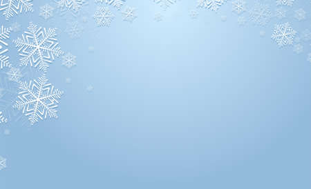 Falling snow effect with white snowflakes on blue background. Winter design for Christmas greeting...