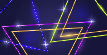 Futuristic colorful neon background. Vector illustration. Luminous blue, pink, yellow and orange neon lights with abstract shapes. Neon laser background for wallpaper, banner, cyber monday sale etcのイラスト素材