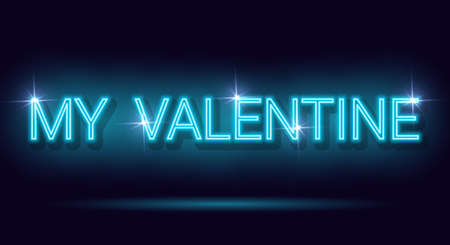 My Valentine blue neon sign. Happy Valentine's day typography design for invitation, party, banner, poster, brochure. Retro neon sign. Happy Valentine's Day Vector illustrationのイラスト素材