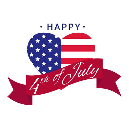 Happy 4th of July banner design with ribbon. USA Independence day greeting card design template for banner, poster, invitation vector illustration. Fourth of July. American flag backgroundのイラスト素材