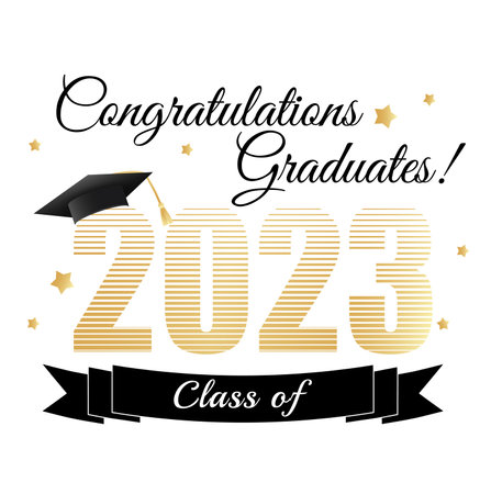 Class of 2023. Congratulations graduates graduation concept for banner, greeting card, stamp, logo,...