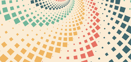 Vintage background in retro style with a swirl of geometric shapes in shades of yellow, red and...