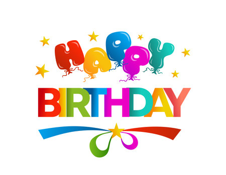 Happy birthday card. Colorful birthday design template with balloons, gift, confetti and ribbons. Trendy flat background for anniversary celebration, party, invitation. vector illustration.のイラスト素材