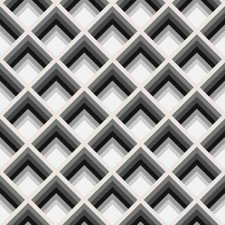 Seamless monochrome pattern with 3D optical illusion effect in retro style. For textiles, web design, banner, wrapping paper, business cards, background, wallpaper, cards. Vector illustration.のイラスト素材