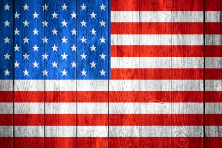  United States of America flag or white, blue and red  American banner on wooden backgroundの写真素材