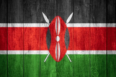 flag of Kenya or Kenyan banner on wooden backgroundの写真素材
