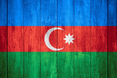 flag of Azerbaijan or Azerbaijani banner on wooden backgroundの写真素材