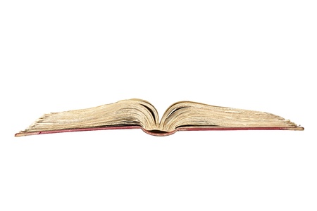 old open book isolated on white backgroundの写真素材