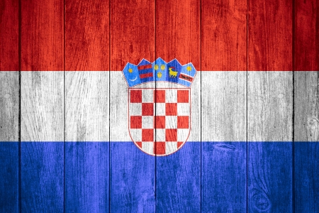 flag of Croatia or Croatian banner on wooden backgroundの写真素材