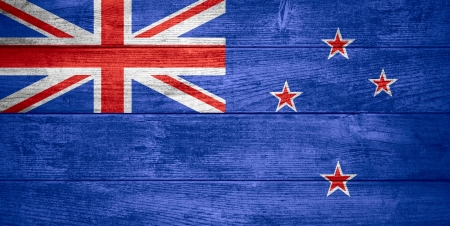 flag of  New Zealand or  banner on wooden backgroundの写真素材