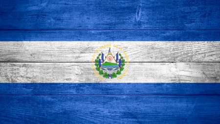 flag of El Salvador or  banner on wooden backgroundの写真素材
