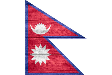 flag of Nepal or Nepali banner on wooden backgroundの写真素材