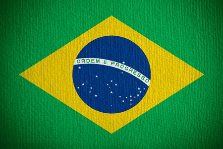 flag of Brazil or Brazilian banner on paper backgroundの写真素材