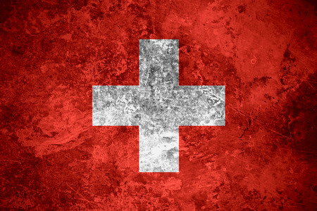 flag of Switzerland or Swiss banner on vintage metal textureの写真素材
