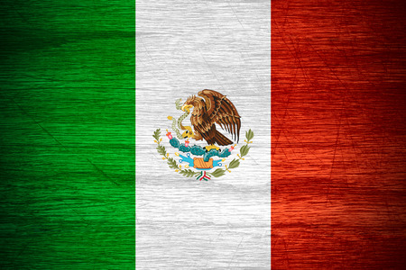 Mexico flag or Mexican banner on wooden textureの写真素材