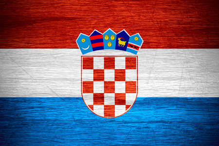 Croatia flag or Croatian banner on wooden textureの写真素材