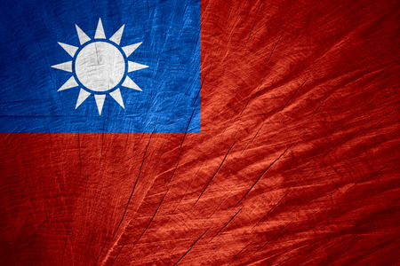 Taiwan flag or Taiwanese banner on wooden textureの写真素材
