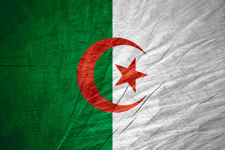Algeria flag or Algerian banner on wooden textureの写真素材