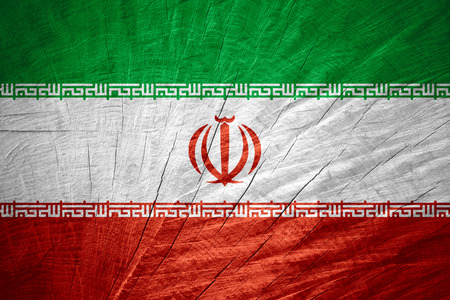 Iran flag or Iranian banner on wooden textureの写真素材