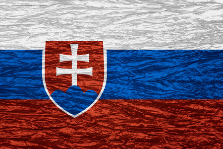 flag of Slovakia or Slovakian banner on canvas textureの写真素材