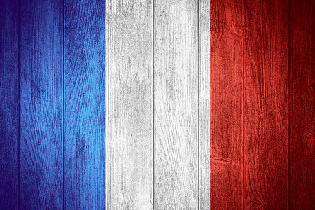 France flag or French banner on wooden boards backgroundの写真素材