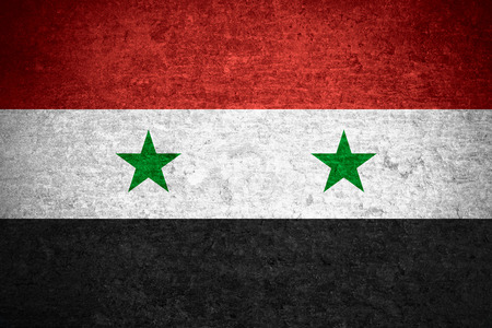 flag of Syria or Syrian banner on old metal texture backgroundの写真素材