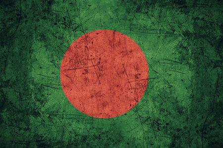 flag of Bangladeshi  or Bangladeshi banner on rough pattern metal backgroundの写真素材