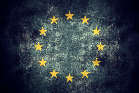 flag of European Union or Europe banner on rough pattern texture vintage backgroundの写真素材