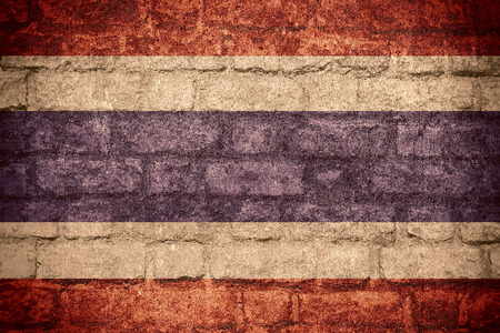 flag of Thailand or Thai banner on brick backgroundの写真素材